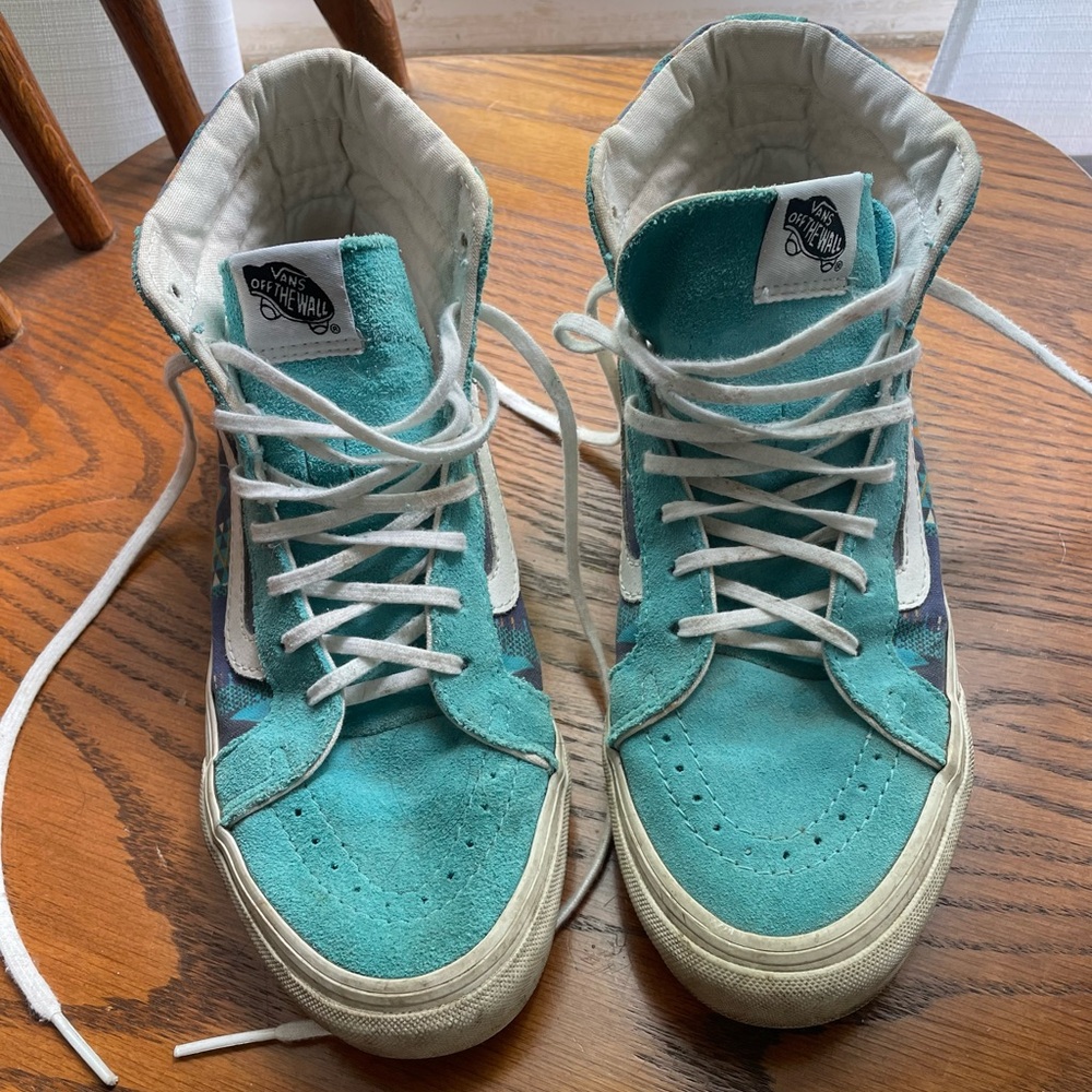Vans Skate Hi-tops 7.5 Teal Geometric